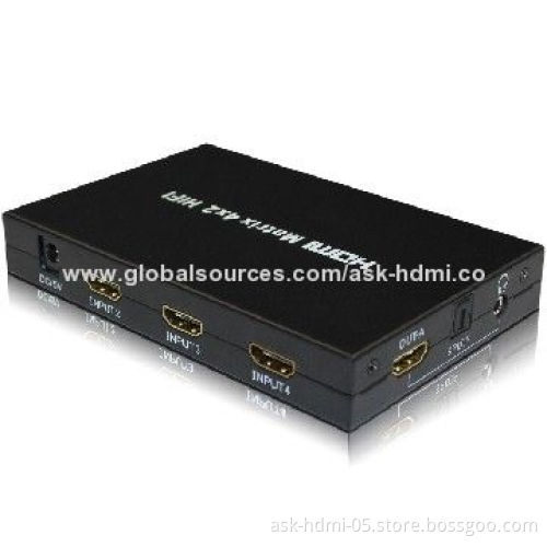 Hi-Fi 4x2 HDMI Matrix with Supports Signal Retiming, 3.5mm Stereo Audio Output